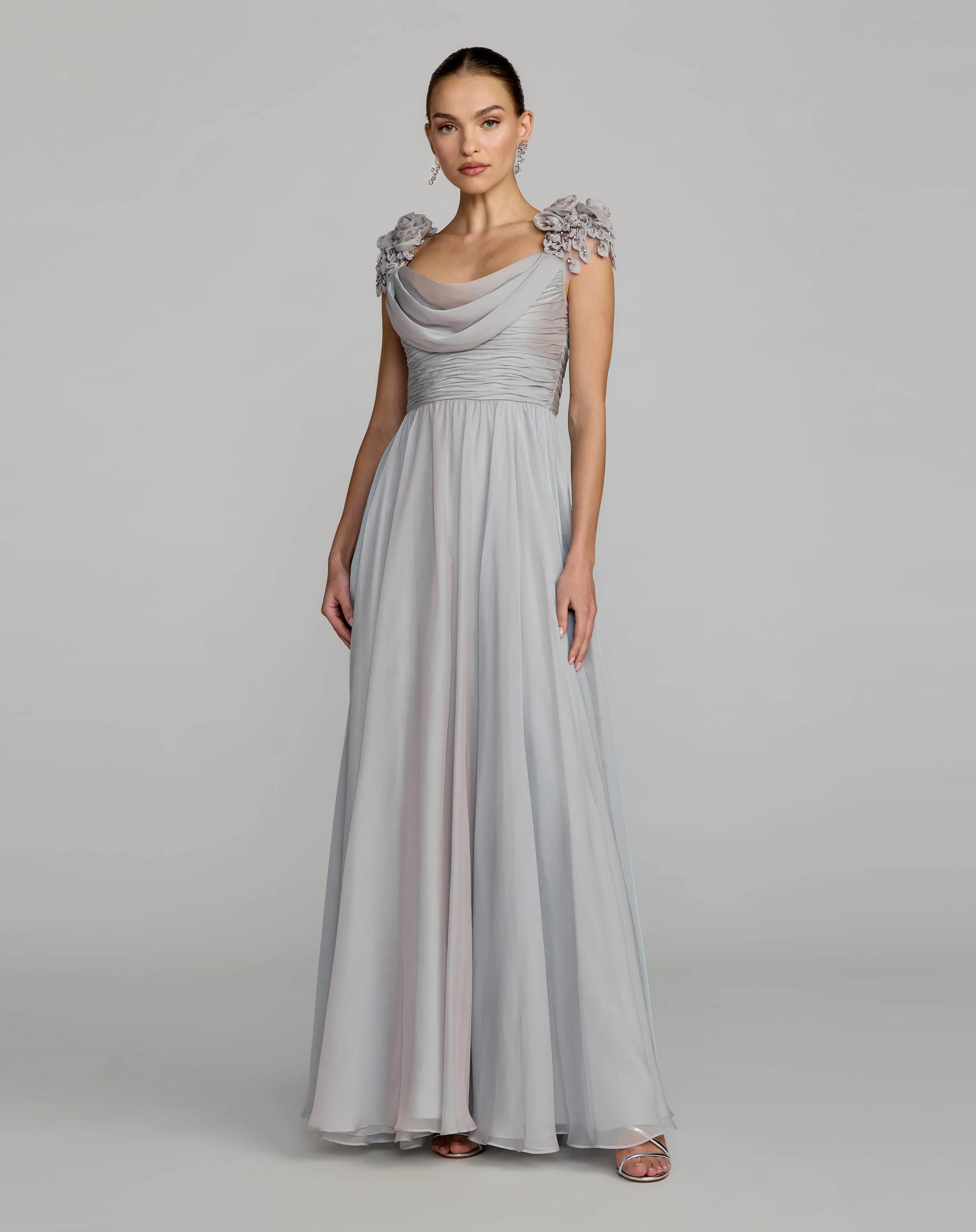 Chiffon Cowl Neck Embellished Cap Sleeve Gown sold by Mac Duggal