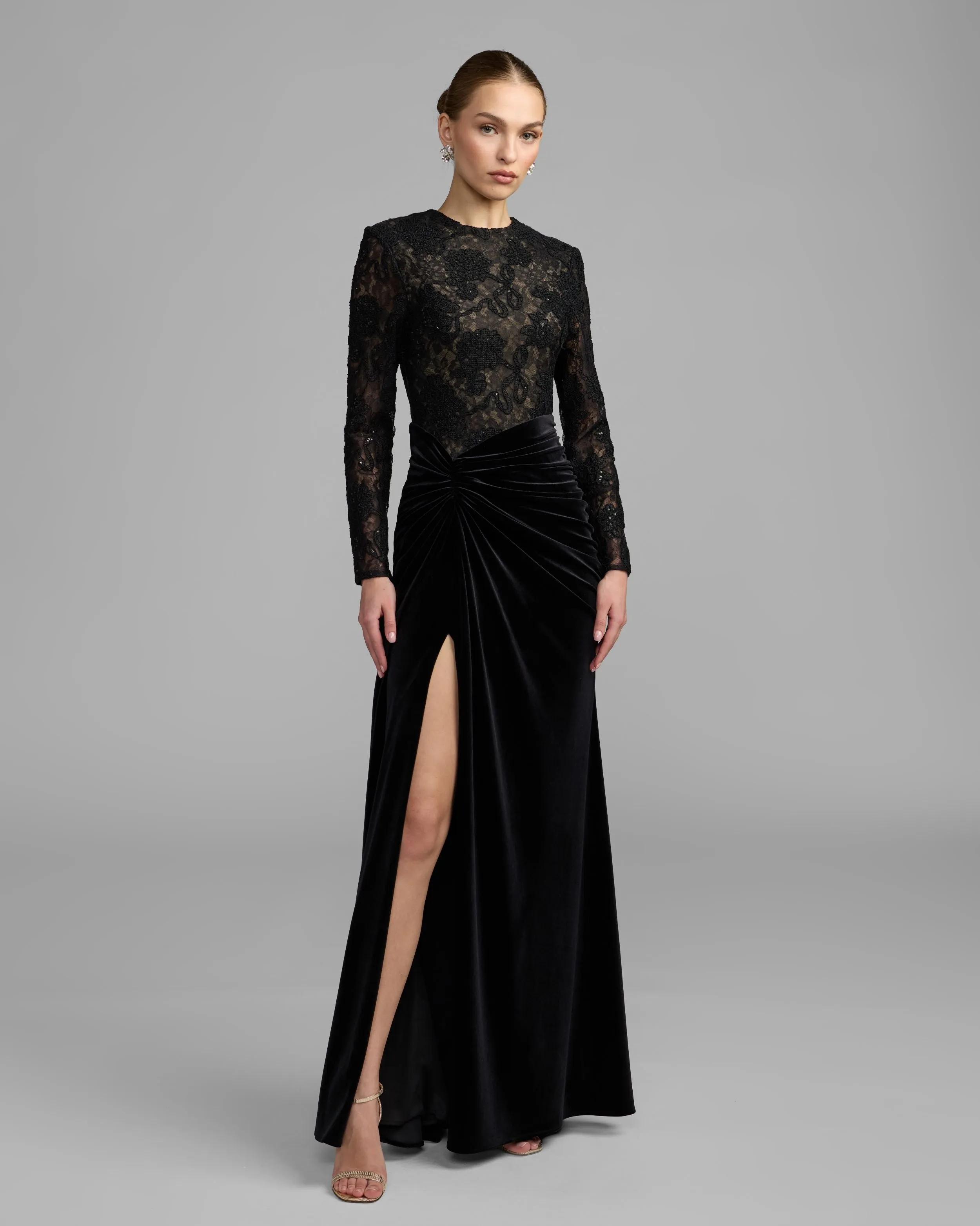 Embroidered Lace Velvet Long Sleeve Gown sold by Mac Duggal product image thumbnail 2