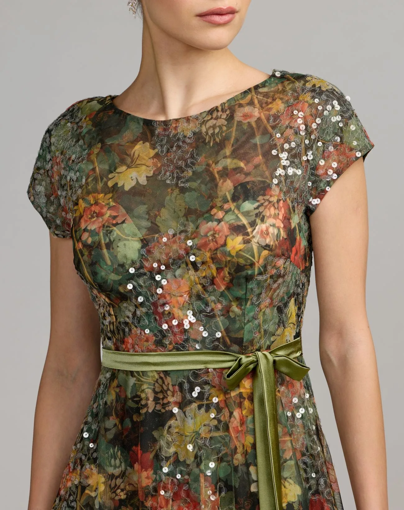 Charcoal Multi Floral Cap Sleeve A-Line Gown sold by Mac Duggal product image thumbnail 2