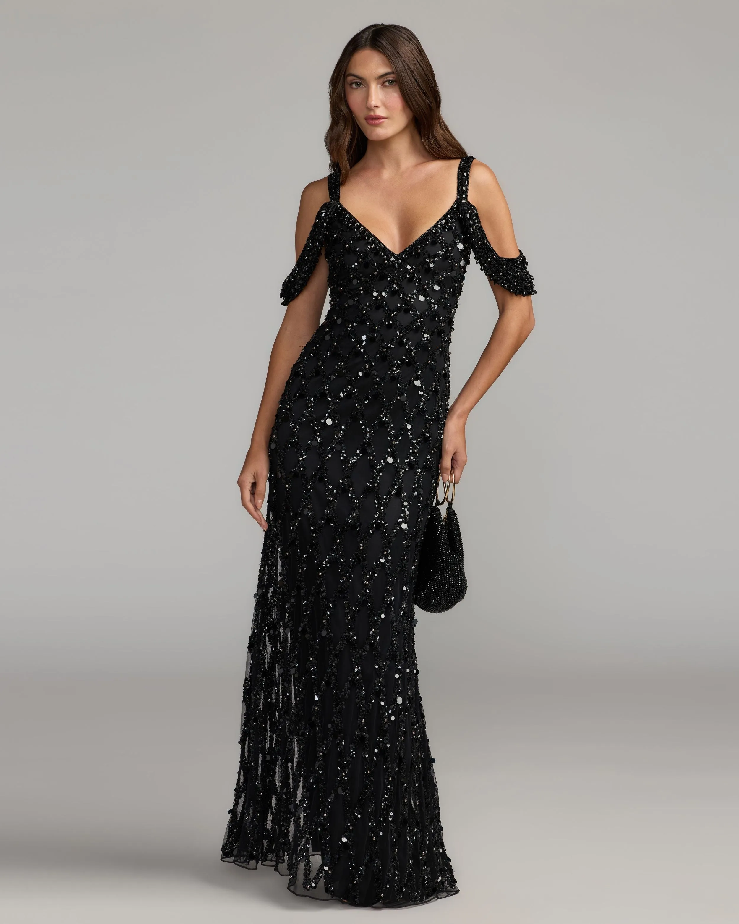 Black Sequin Embellished V-Neck Gown sold by Mac Duggal product image thumbnail 5