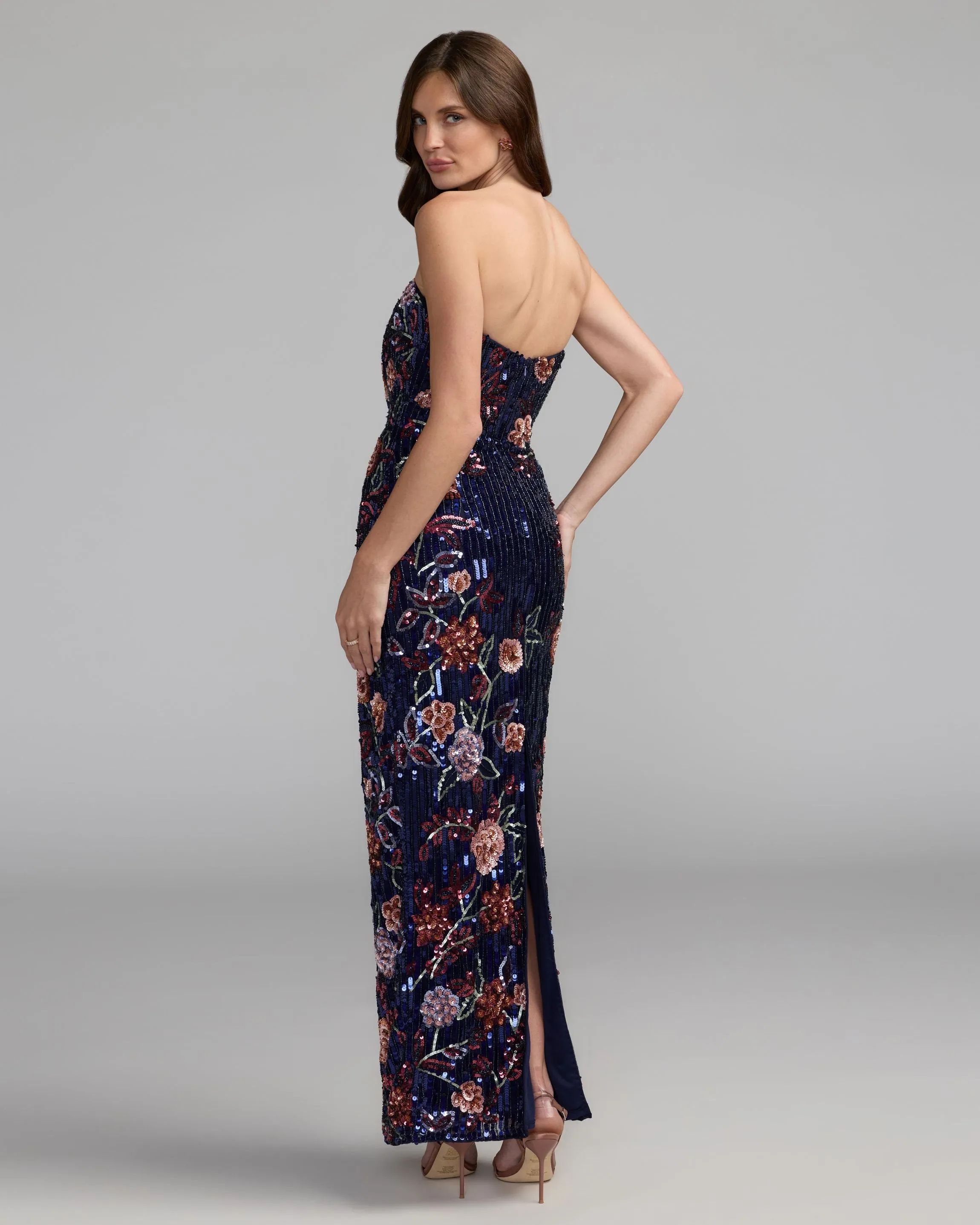 Midnight Multi Floral Embellished Strapless Column Dress sold by Mac Duggal product image thumbnail 4