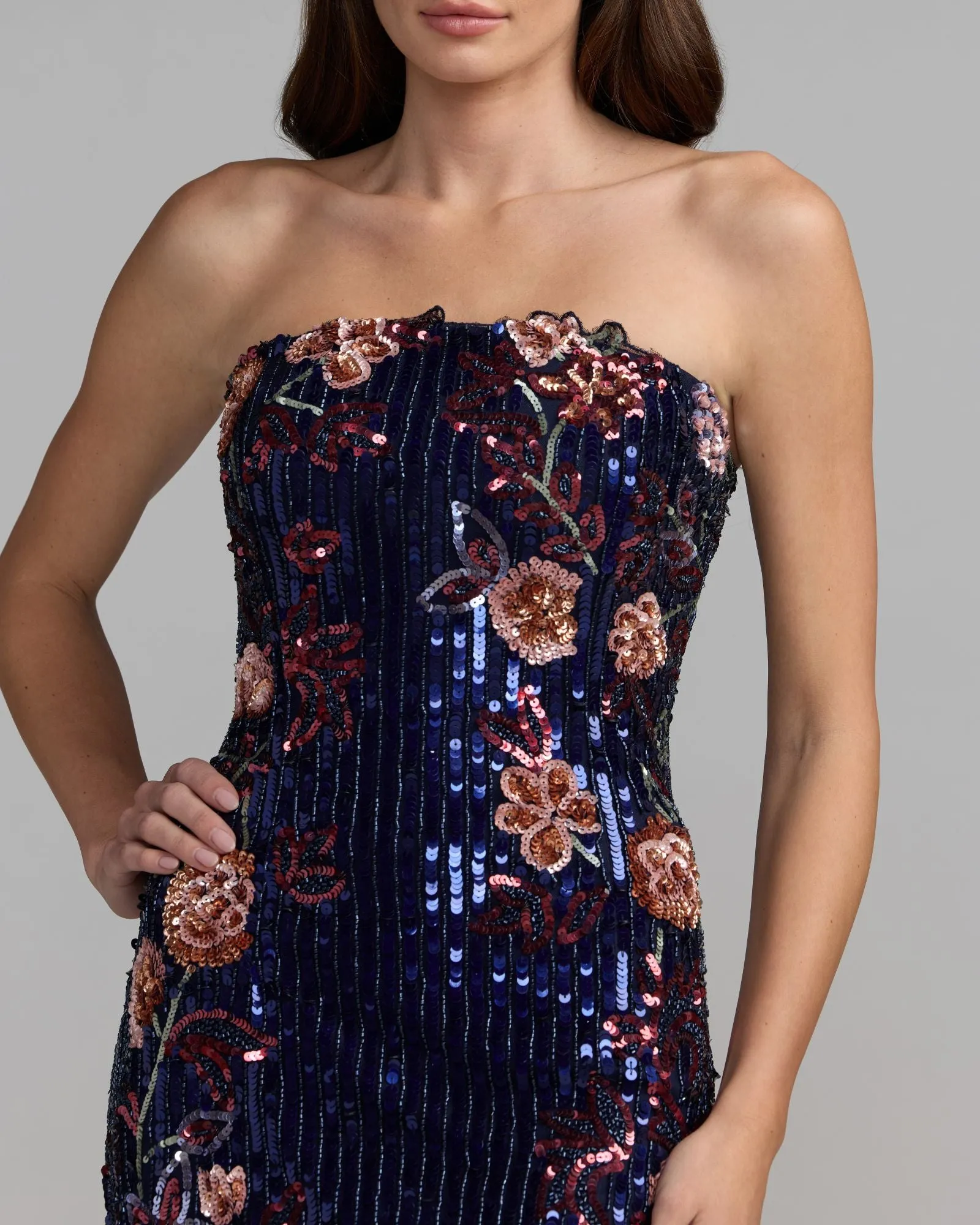 Midnight Multi Floral Embellished Strapless Column Dress sold by Mac Duggal product image thumbnail 3