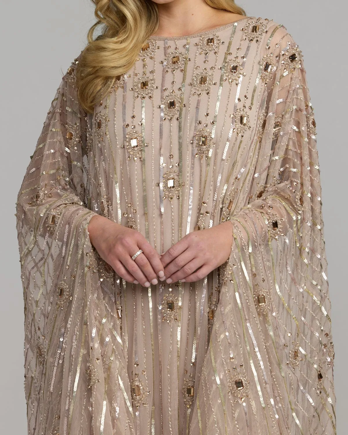 Champagne Beaded Boat Neck Kaftan Gown sold by Mac Duggal product image thumbnail 2