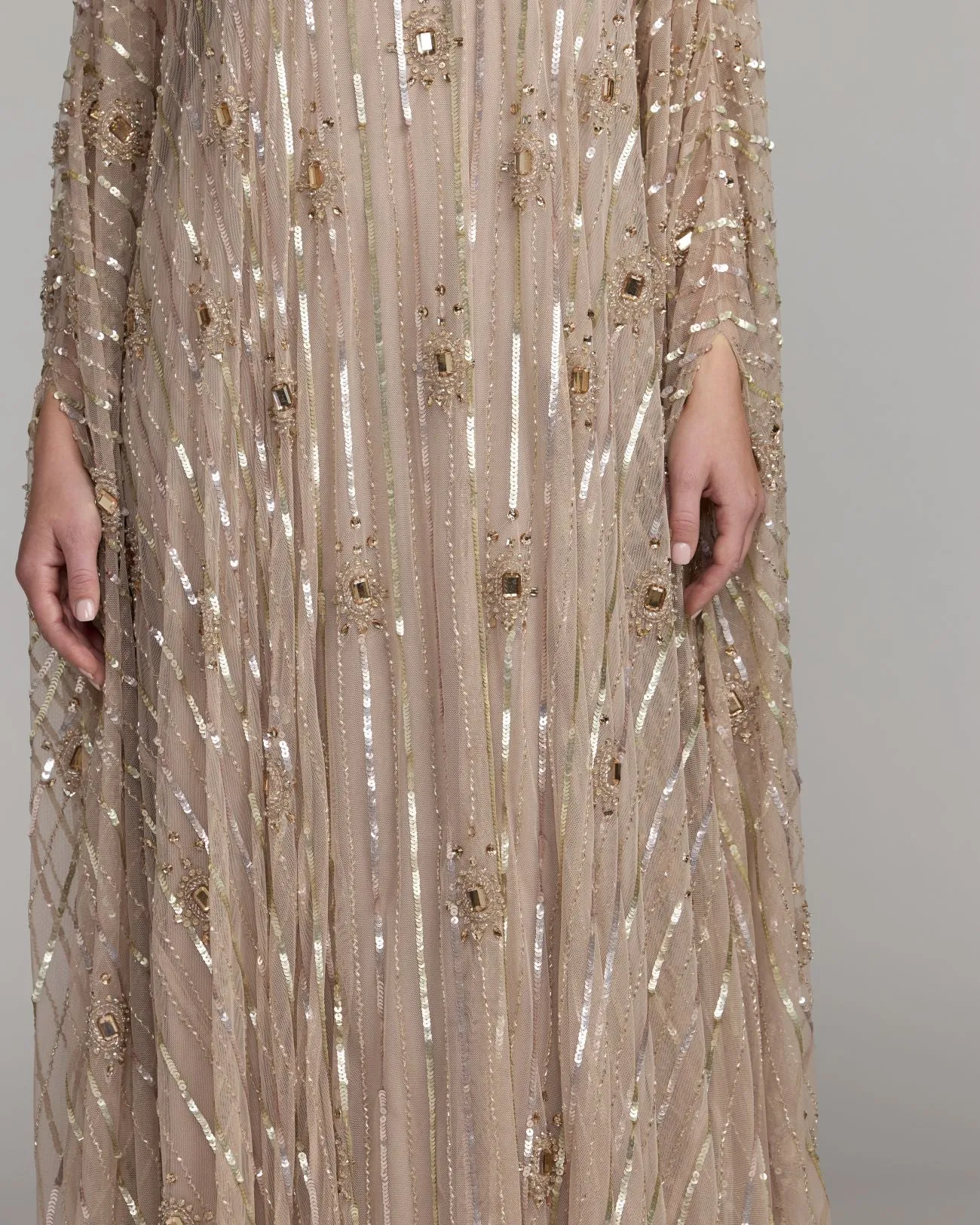 Champagne Beaded Boat Neck Kaftan Gown sold by Mac Duggal product image thumbnail 3