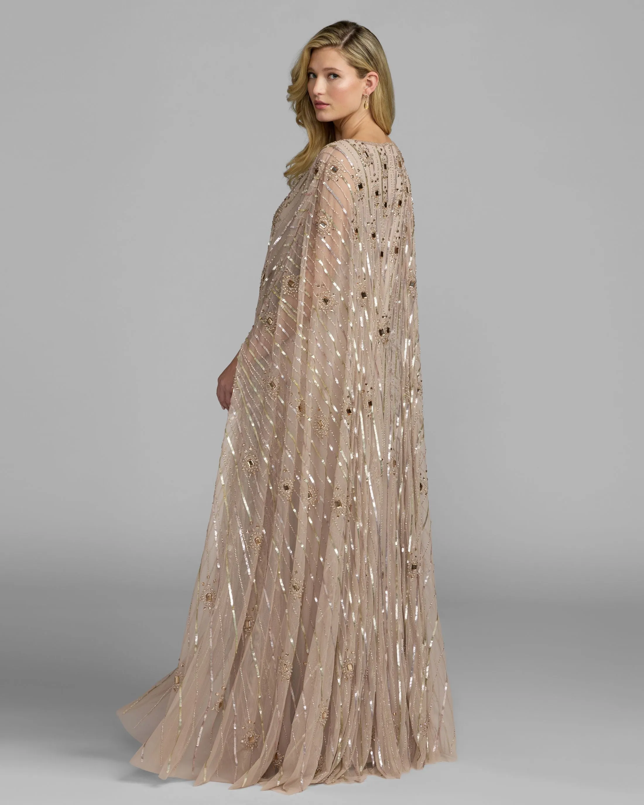 Champagne Beaded Boat Neck Kaftan Gown sold by Mac Duggal product image thumbnail 4