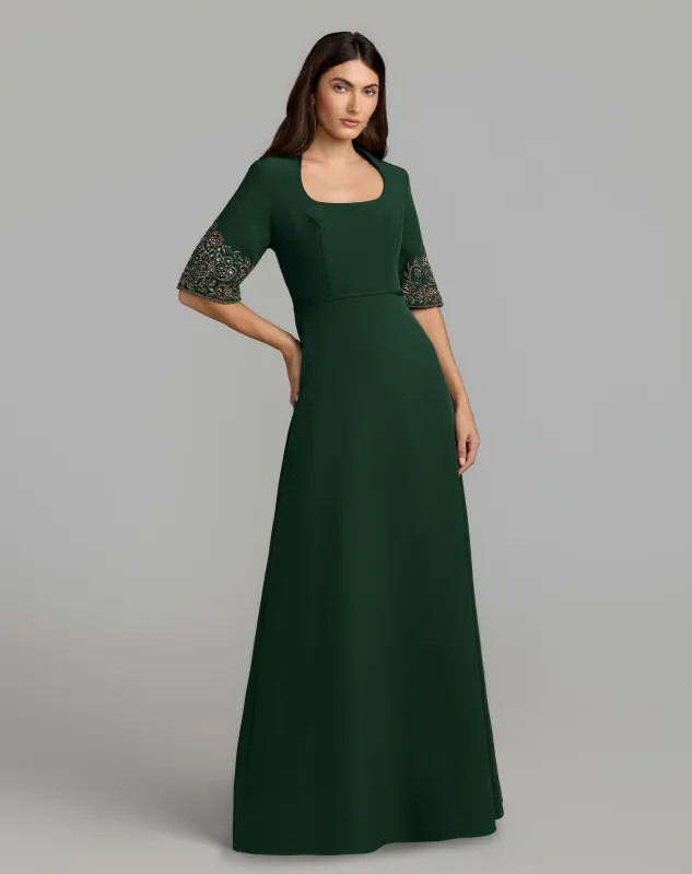 Scoop Neck Beaded Cuff Crepe Gown made by Mac Duggal