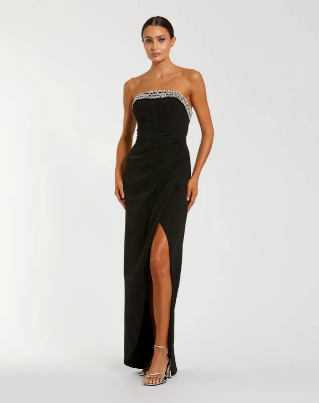 Black Rhinestone Embellished Strapless Column Gown made by Mac Duggal