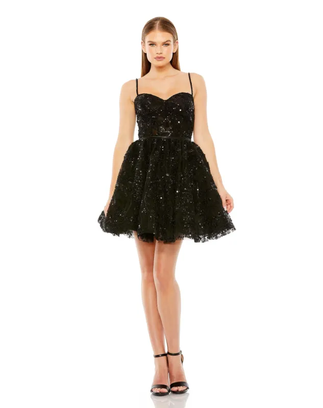 Black Beaded Strap Bustier Sequin Mini Dress sold by Mac Duggal