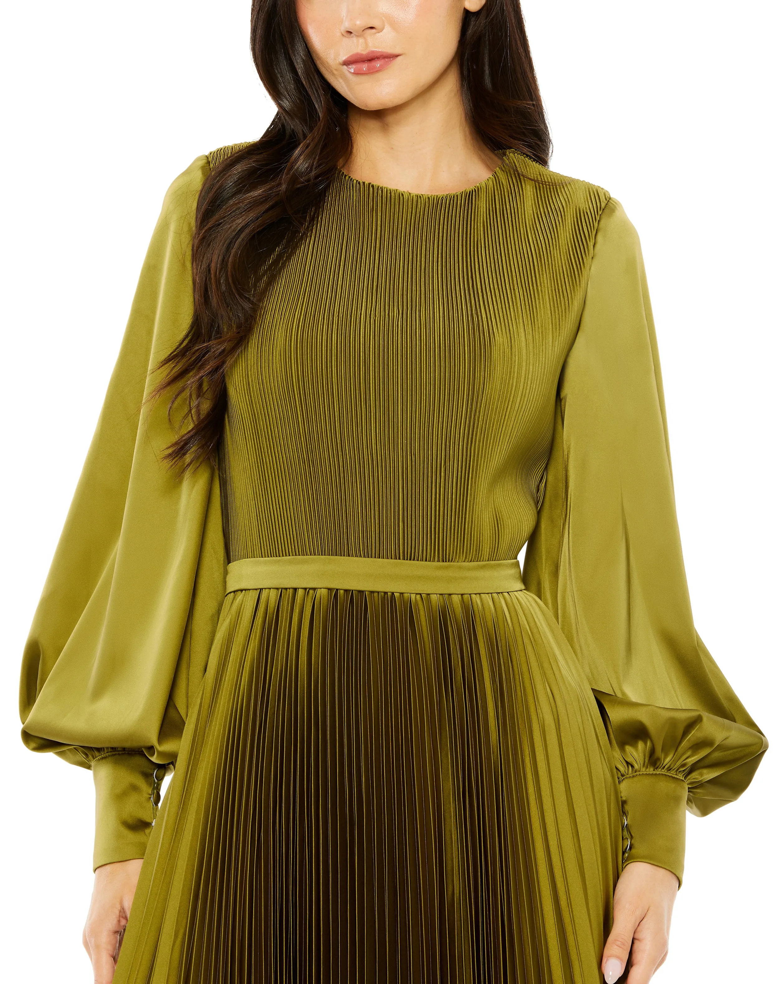 Green Long Sleeve High Neck Heat Pleated Dress sold by Mac Duggal product image thumbnail 2