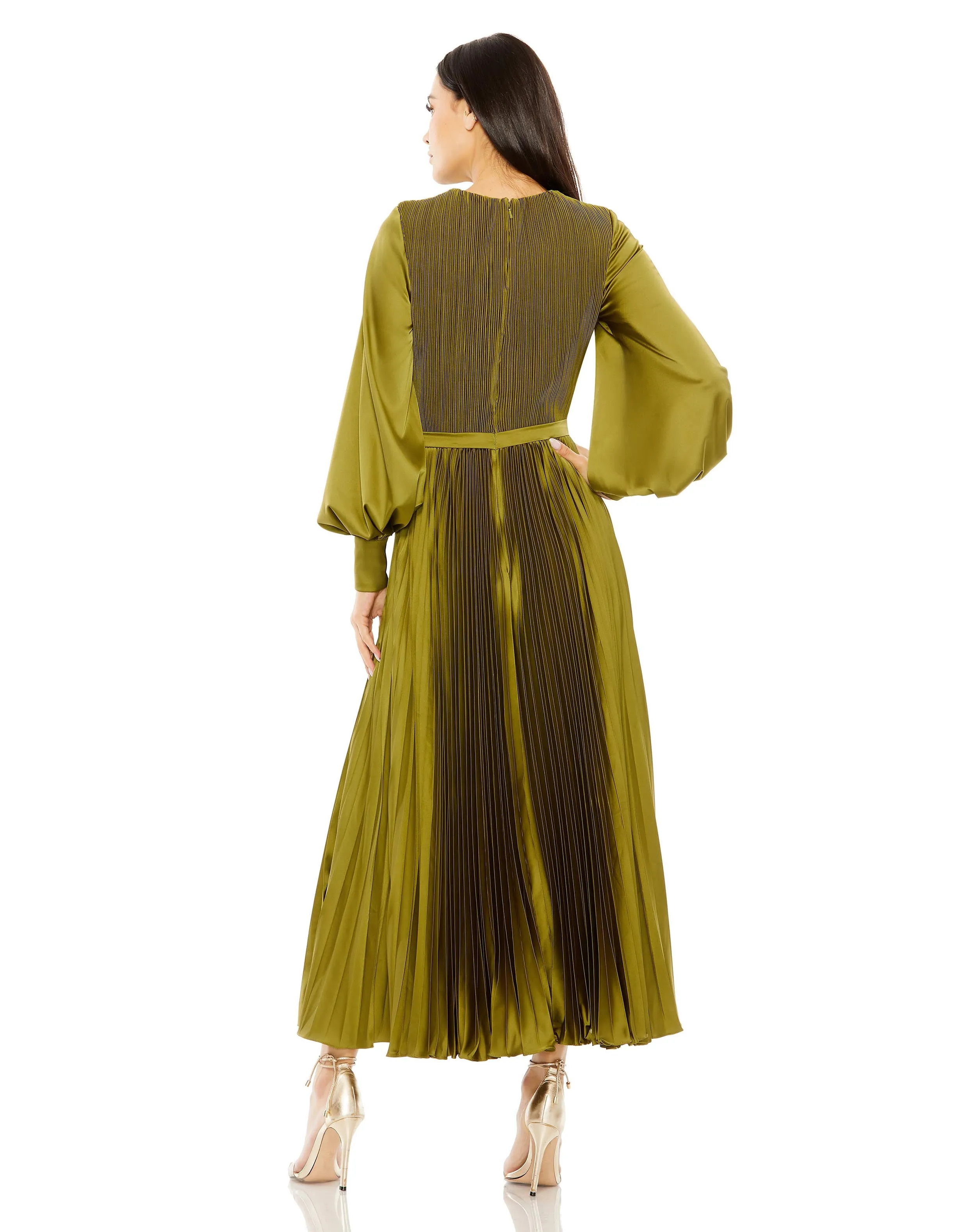 Green Long Sleeve High Neck Heat Pleated Dress sold by Mac Duggal product image thumbnail 3