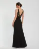 Black Crepe Sleeveless Beaded V Neck Gown With Bow sold by Mac Duggal