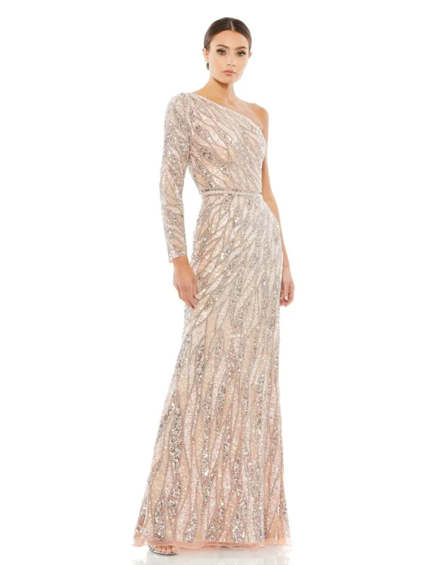 Embellished One Sleeve Gown w/ Sequin Belt sold by Mac Duggal