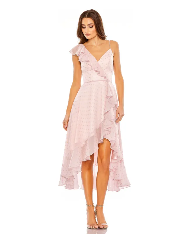 Pink Ruffled Faux Wrap Polka Dot Midi Dress sold by Mac Duggal