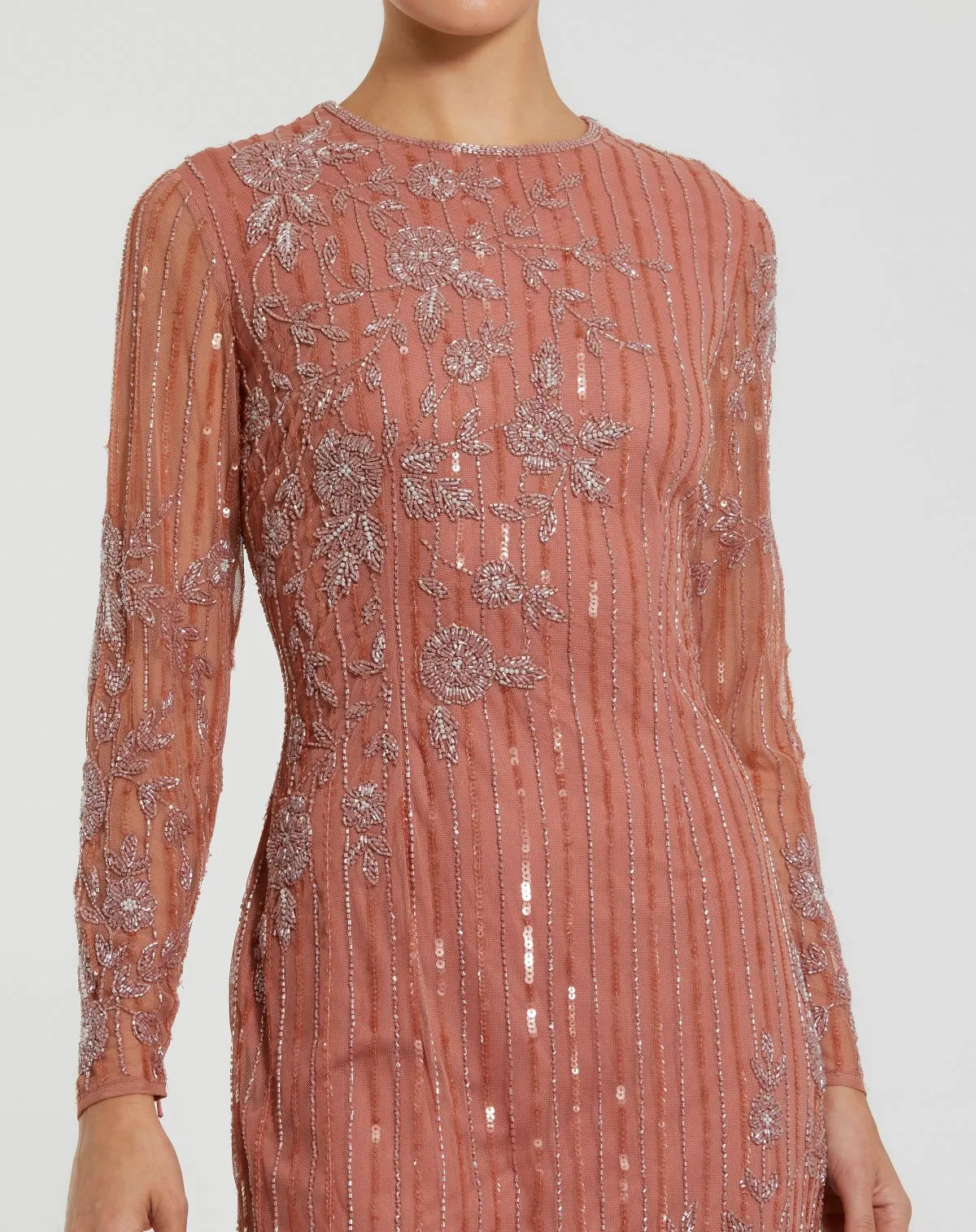 Embellished High Neck Illusion Long Sleeve Gown sold by Mac Duggal product image thumbnail 3