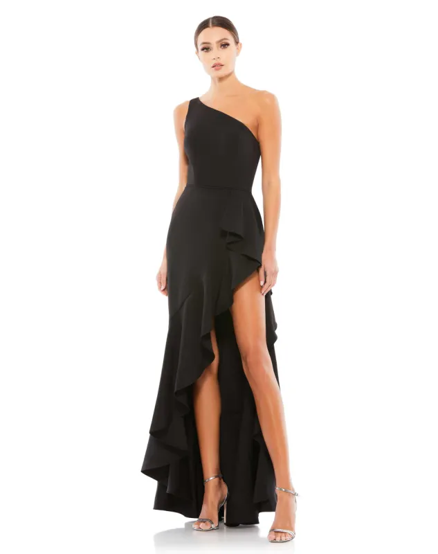 One Shoulder High Slit Ruffle Gown sold by Mac Duggal