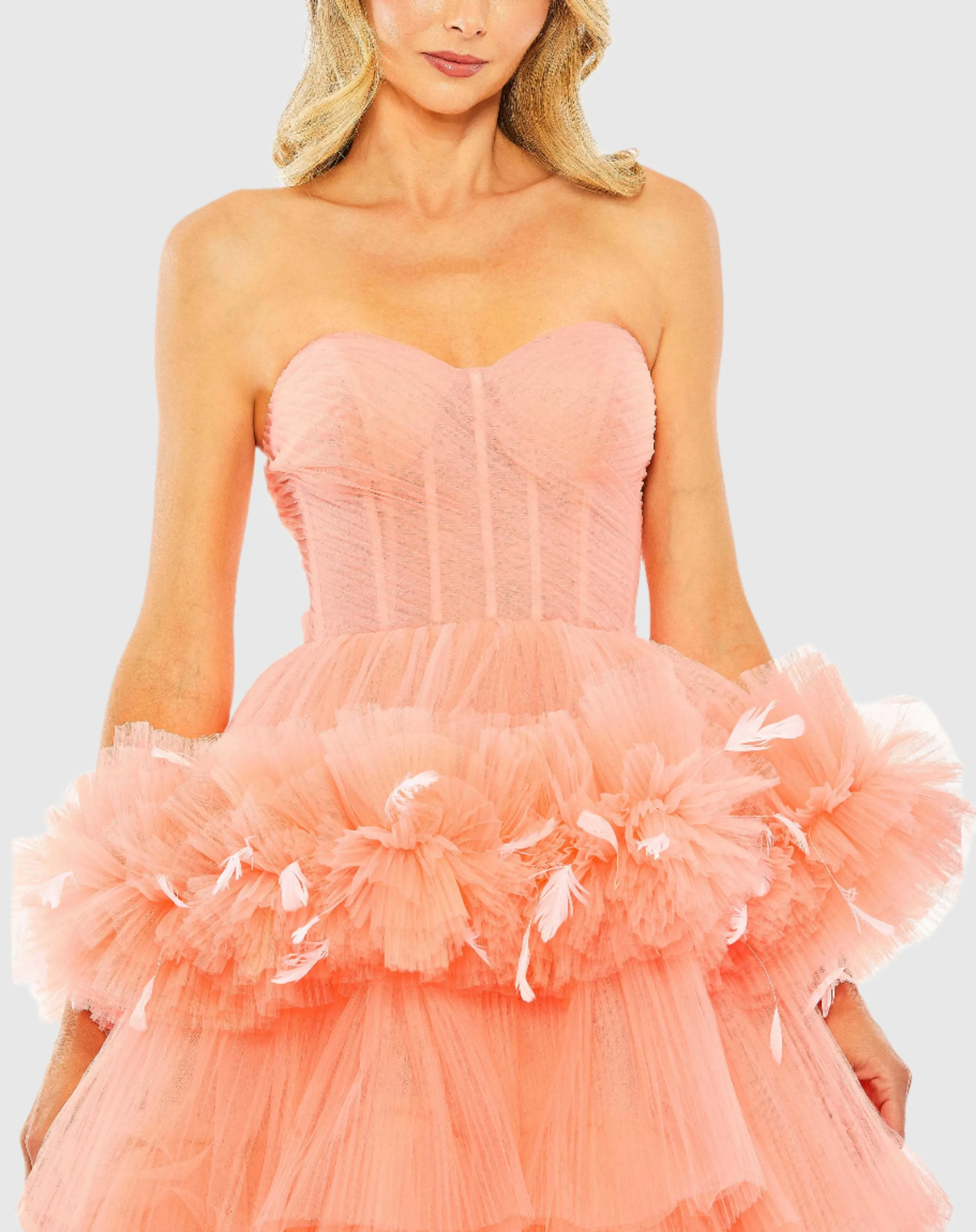 Pink Strapless Tulle Gown with Feather Detail - FINAL SALE sold by Mac Duggal product image thumbnail 2