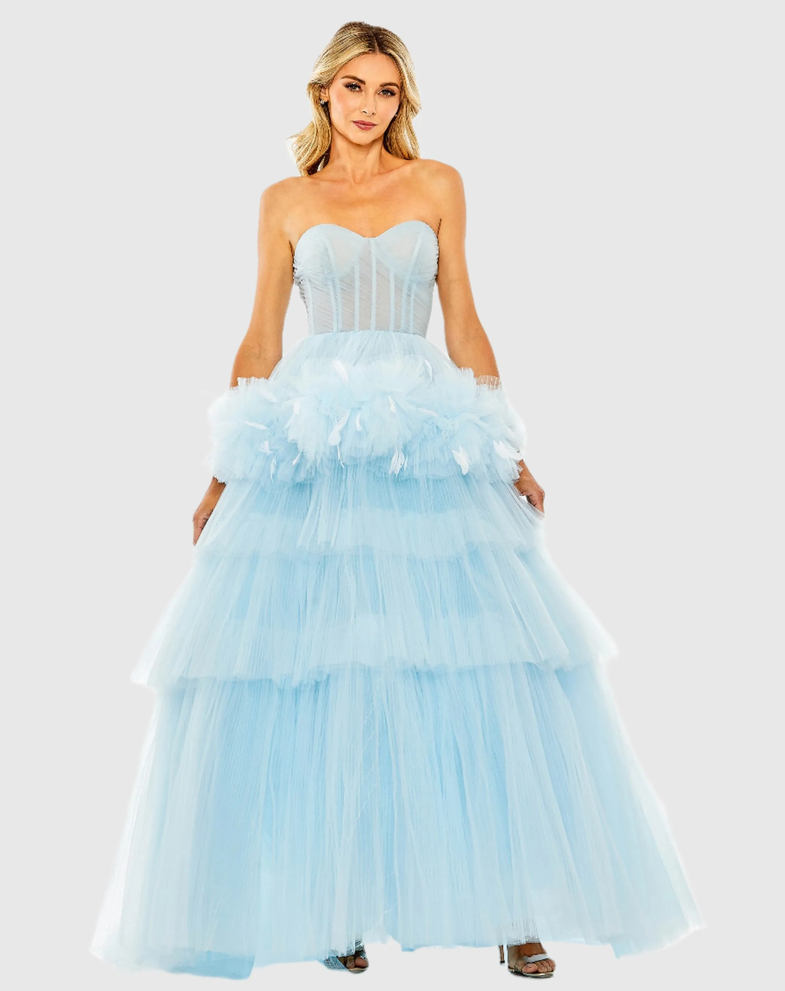 Pink Strapless Tulle Gown with Feather Detail - FINAL SALE sold by Mac Duggal product image thumbnail 4