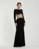 Black Long Draped Sleeve Sheer Embellished Detail Gown sold by Mac Duggal