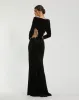 Black Long Draped Sleeve Sheer Embellished Detail Gown sold by Mac Duggal