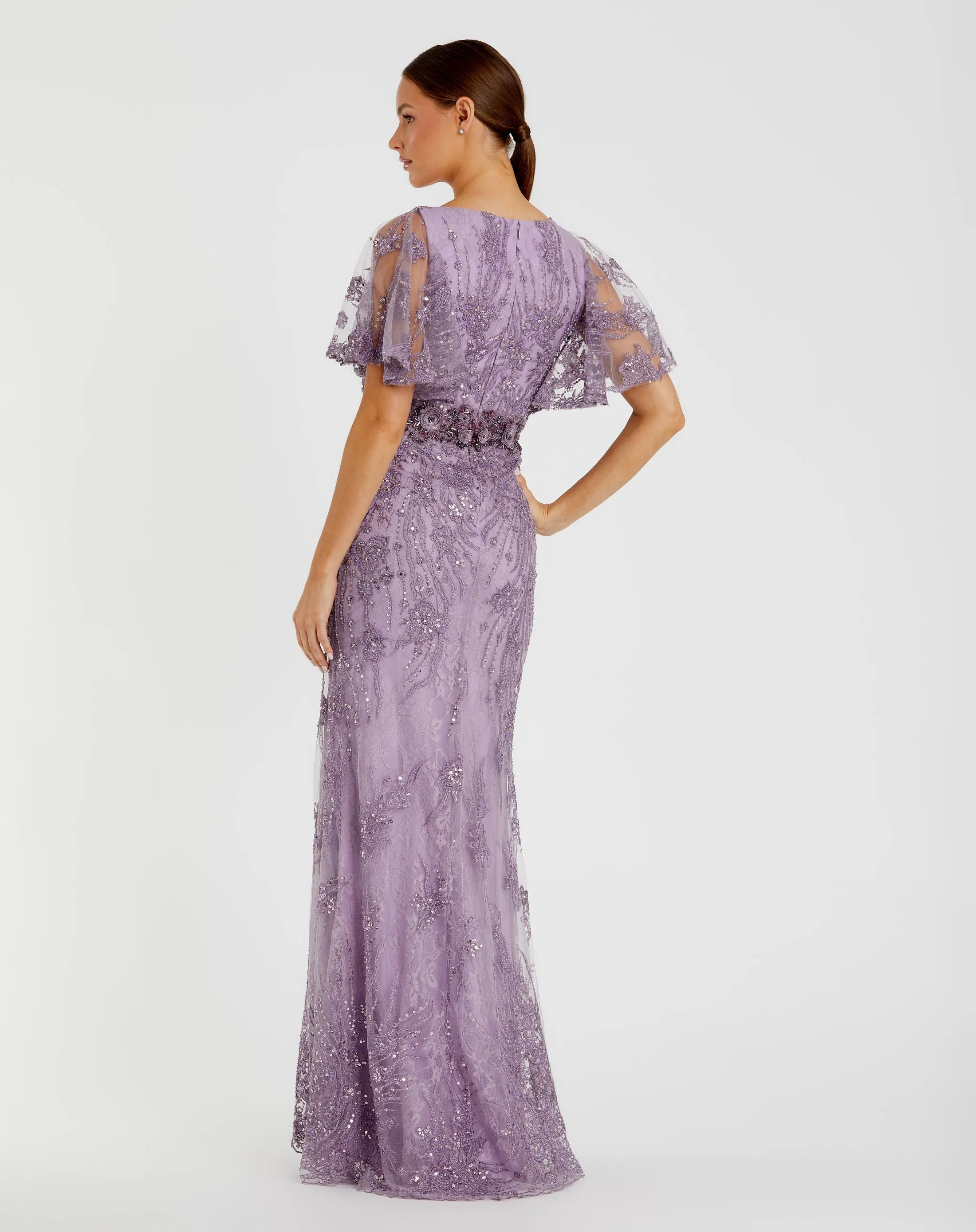 Purple Embellished Flutter Sleeve Evening Gown sold by Mac Duggal product image thumbnail 3
