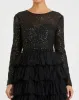 Navy Long Sleeve Ruffle Tiered Midi Dress sold by Mac Duggal
