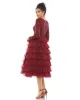 Navy Long Sleeve Ruffle Tiered Midi Dress sold by Mac Duggal