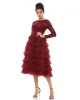 Navy Long Sleeve Ruffle Tiered Midi Dress sold by Mac Duggal