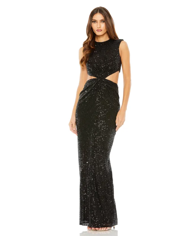 Black Sequin Twist Cut Out Open Back Gown - FINAL SALE sold by Mac Duggal