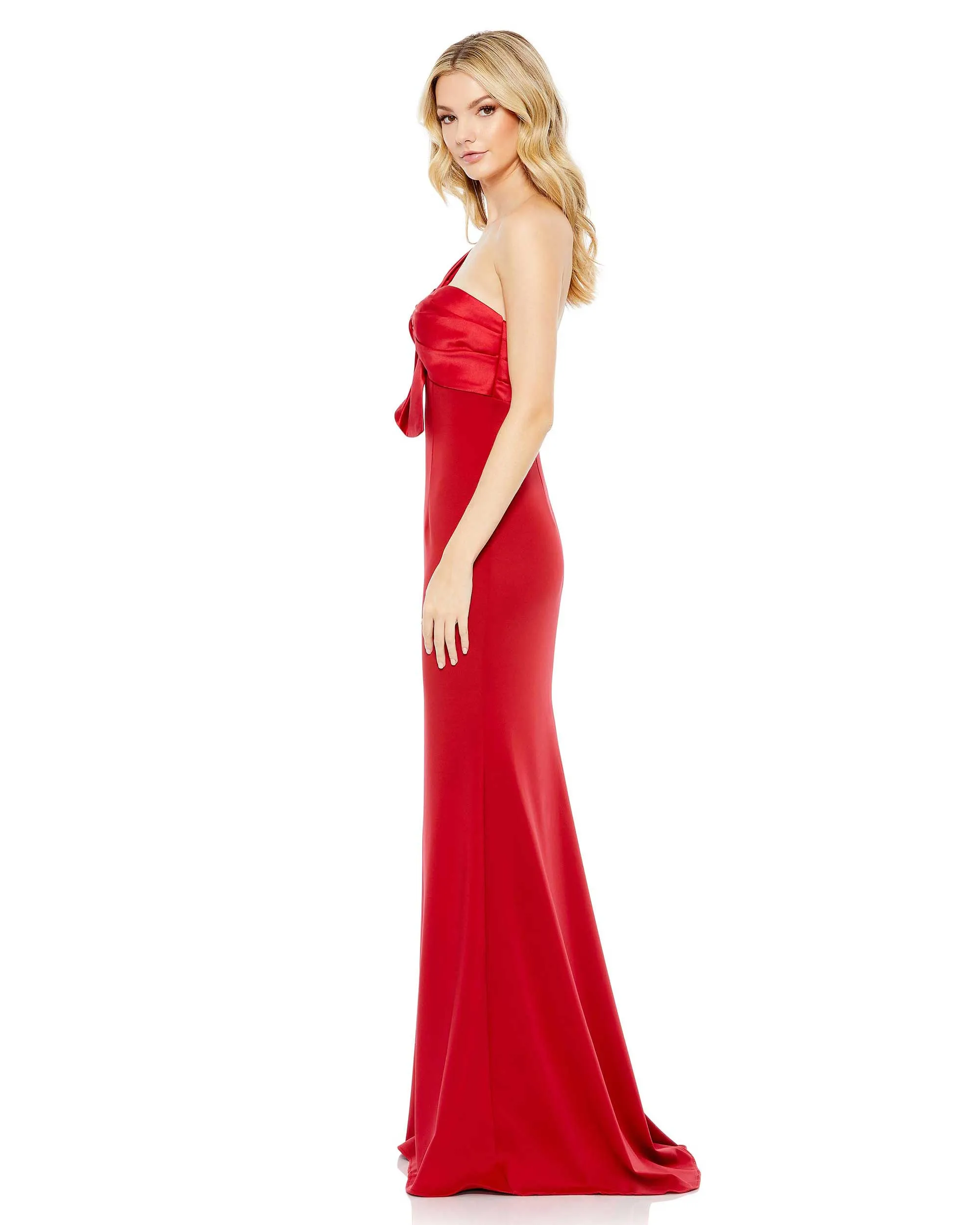 Red One Shoulder Draped Trumpet Gown sold by Mac Duggal product image thumbnail 4