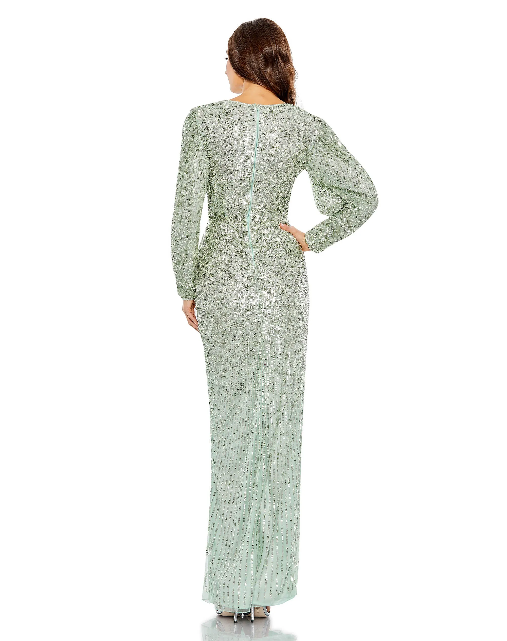 Green Embellished Faux Wrap Puff Sleeve Gown sold by Mac Duggal product image thumbnail 3