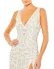 White Sleeveless V Neck Embellished Gown sold by Mac Duggal