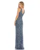 White Sleeveless V Neck Embellished Gown sold by Mac Duggal