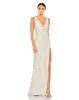 White Sleeveless V Neck Embellished Gown sold by Mac Duggal