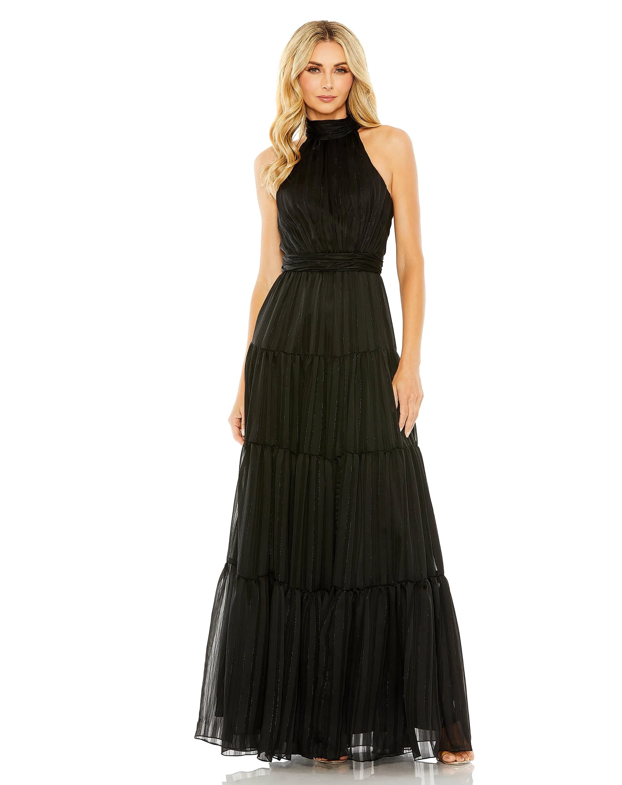 Black Tie Halter Neck Tiered Gown sold by Mac Duggal