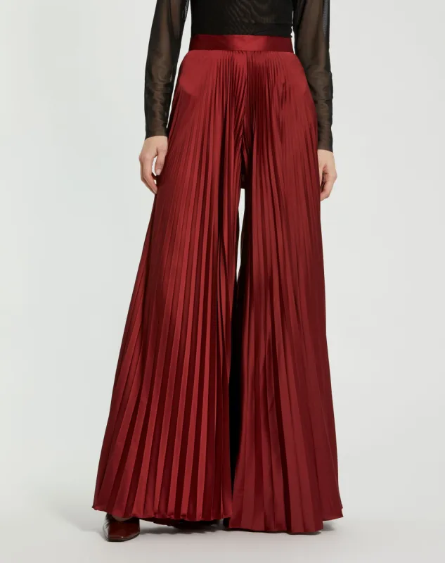 Red Pleated Charmeuse Wide Leg Pants made by Mac Duggal