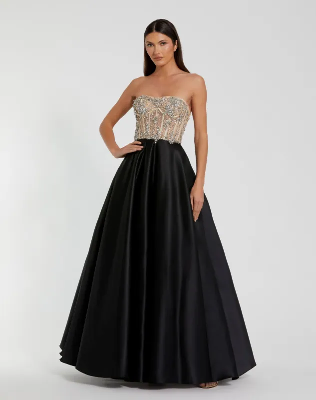 Black Strapless Embellished Bustier Ball Gown sold by Mac Duggal