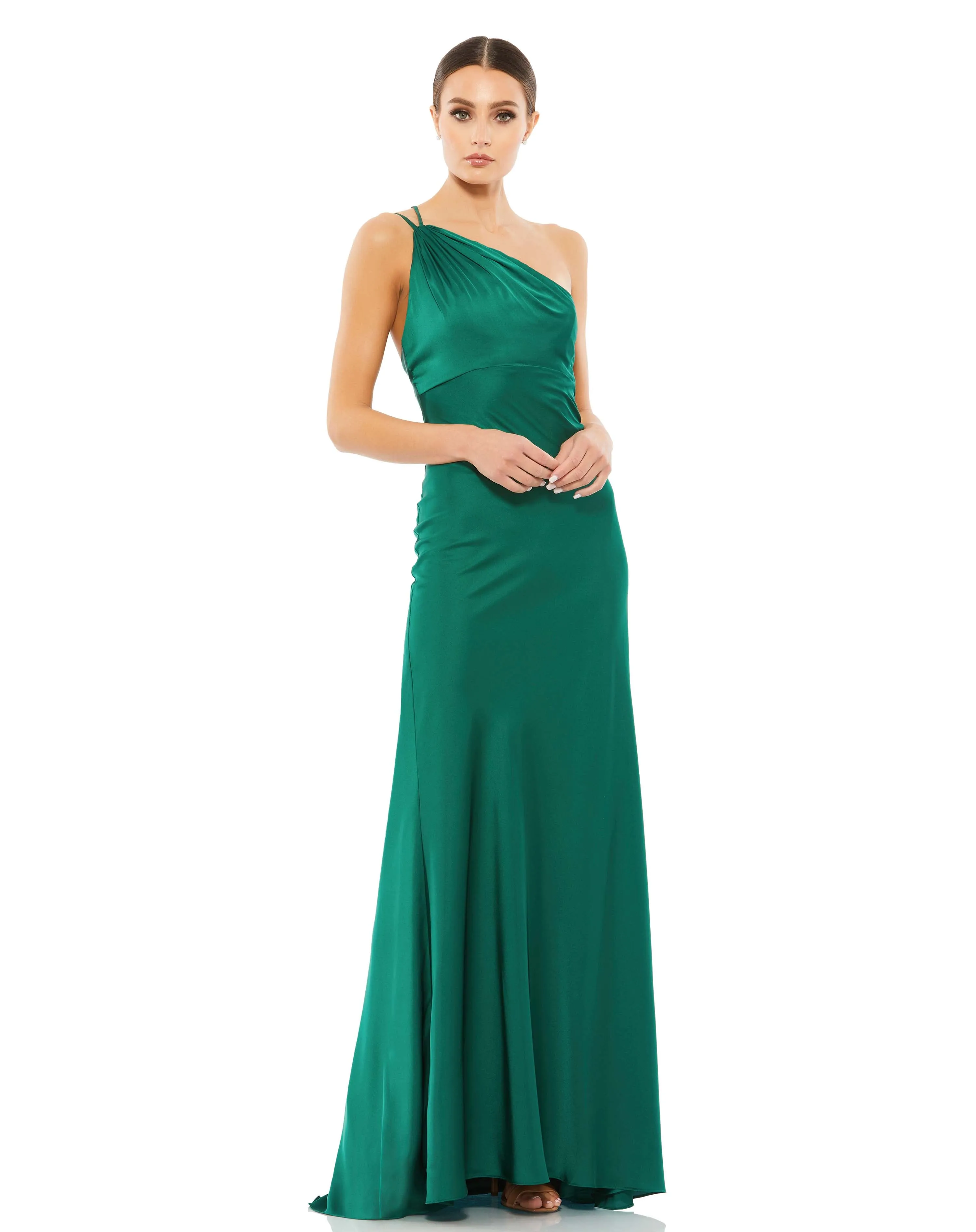 White One Shoulder Double Strap Satin Gown sold by Mac Duggal product image thumbnail 5