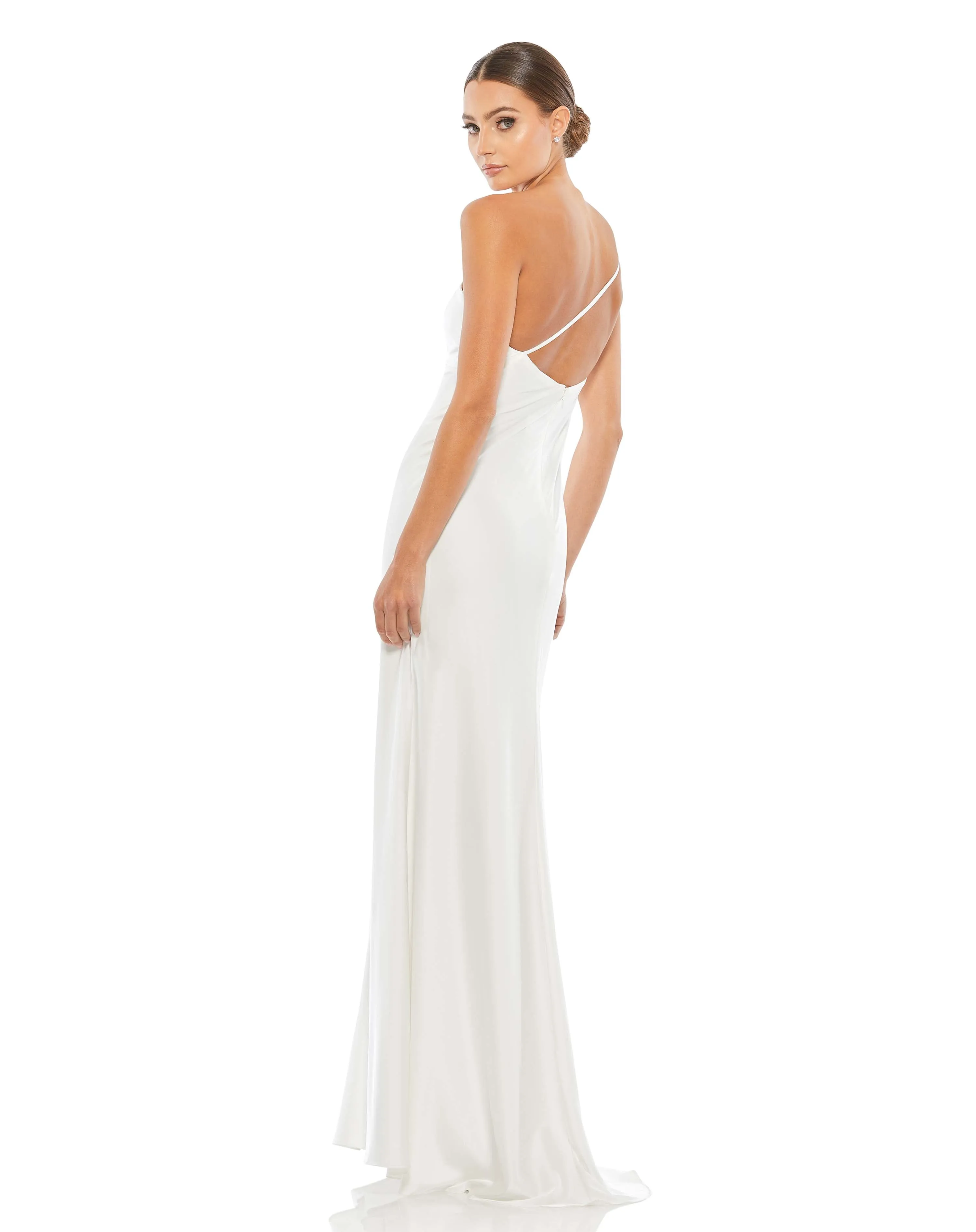 White One Shoulder Double Strap Satin Gown sold by Mac Duggal product image thumbnail 3