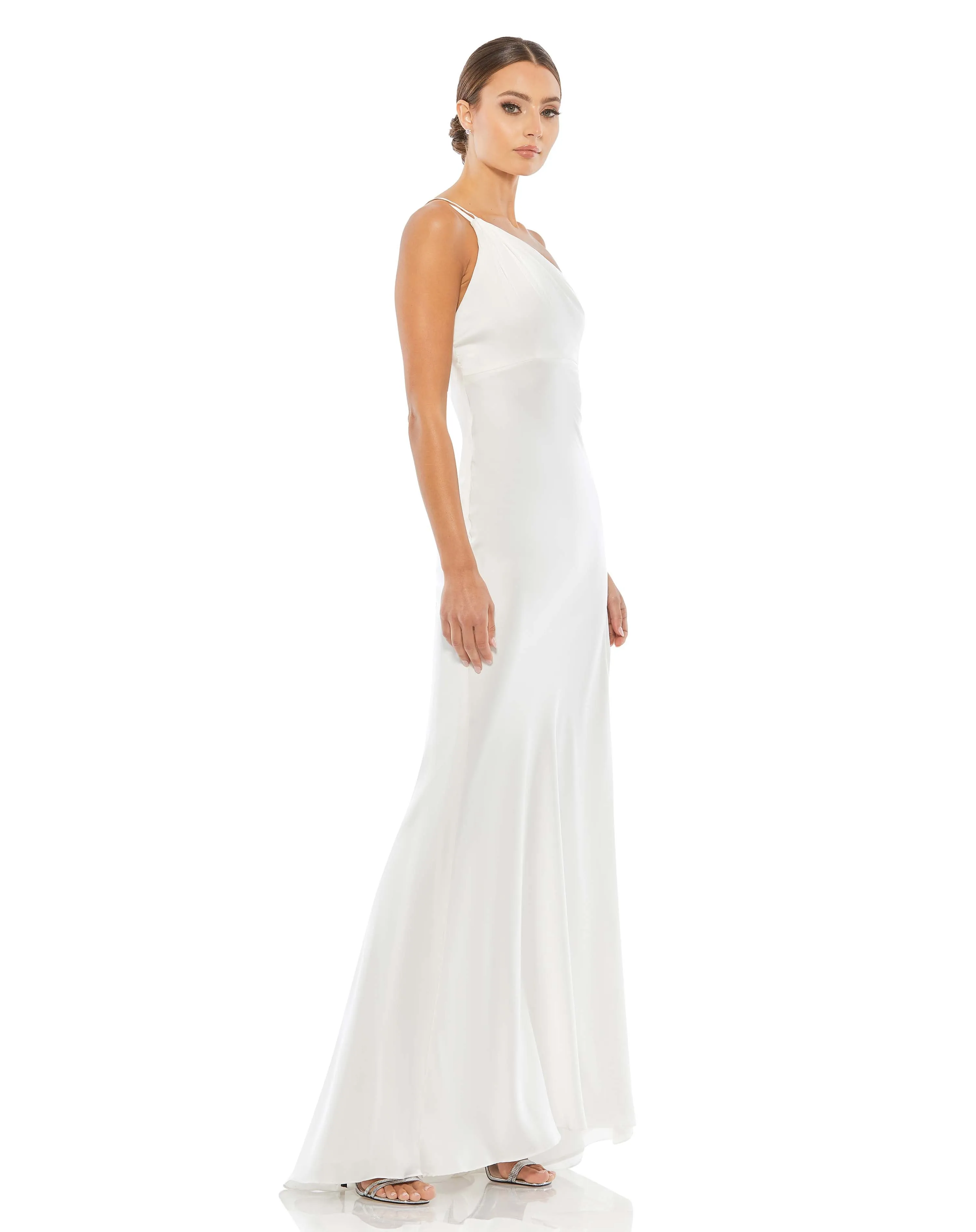 White One Shoulder Double Strap Satin Gown sold by Mac Duggal product image thumbnail 4