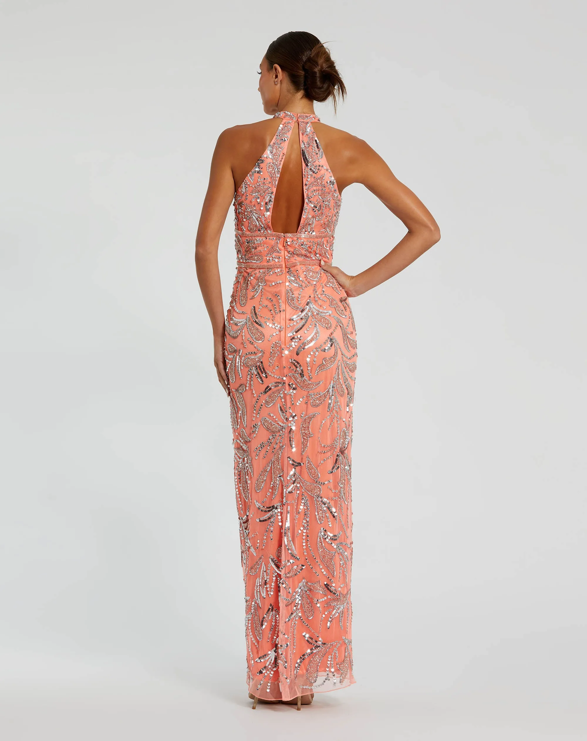 Pink Embellished High Neck Gown with Slit sold by Mac Duggal product image thumbnail 3