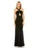 Black Knotted Halter Neck Keyhole Jersey Gown sold by Mac Duggal