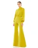 Green Satin Raglan Long Sleeve High Neck Jumpsuit sold by Mac Duggal