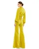 Green Satin Raglan Long Sleeve High Neck Jumpsuit sold by Mac Duggal