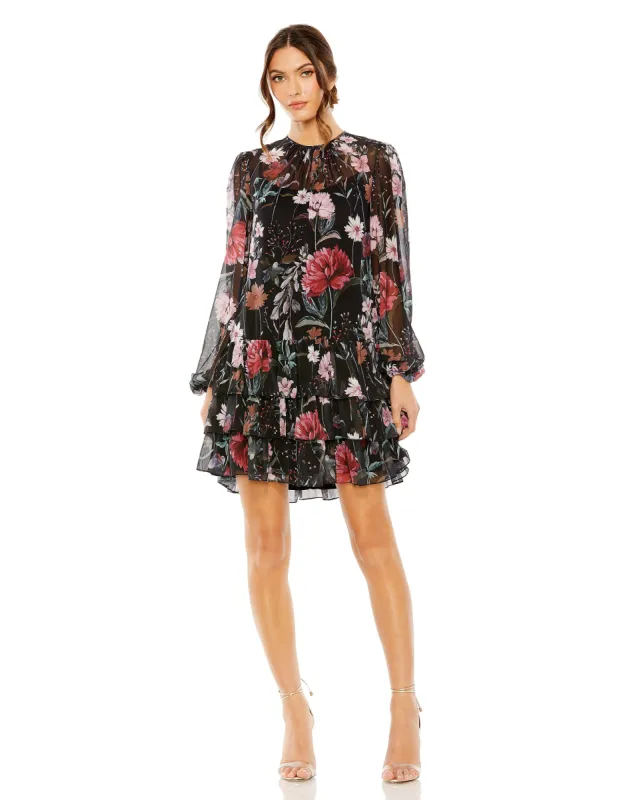 Floral Print High Neck Ruffle Hem Mini Dress sold by Mac Duggal