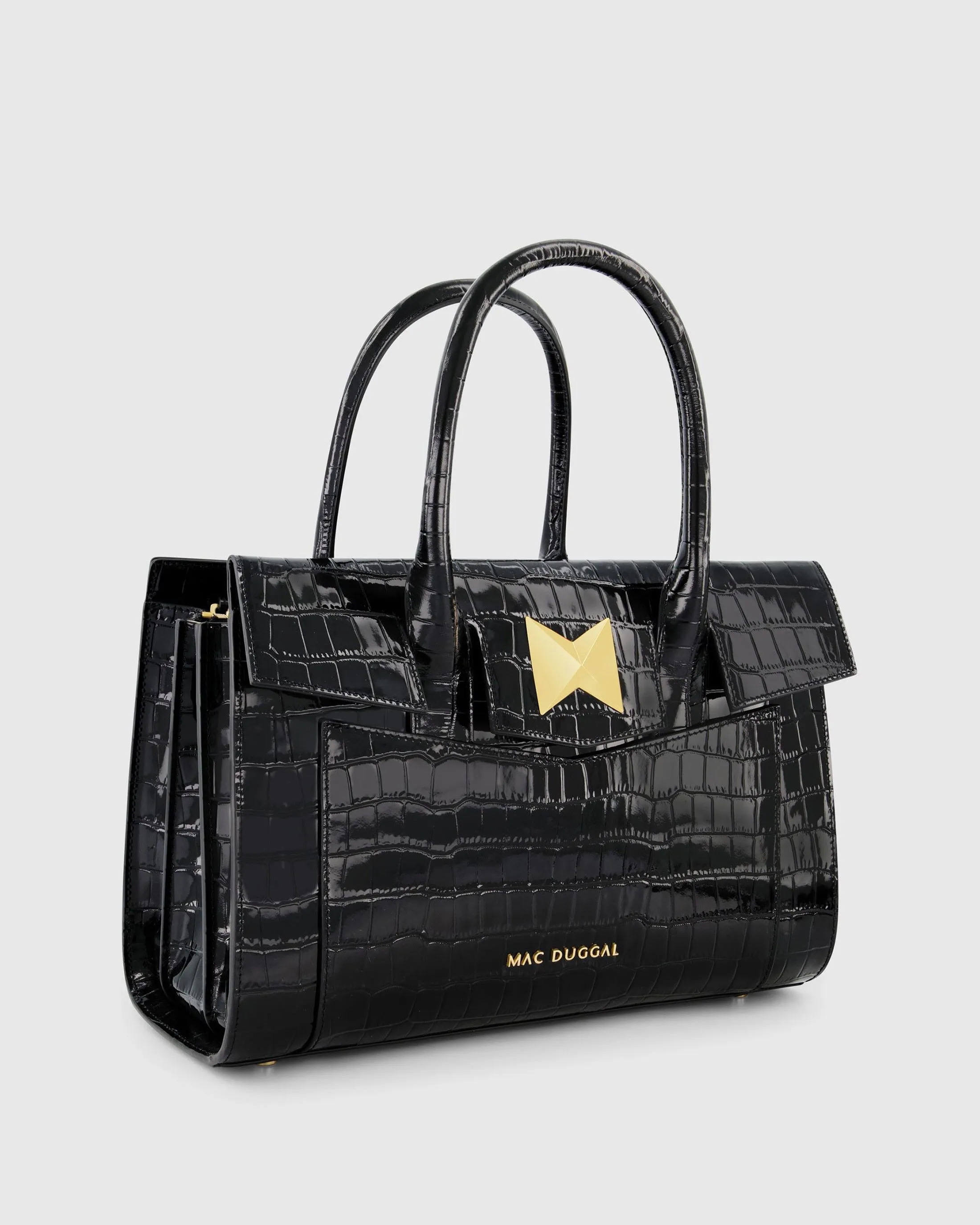 Black Crocodile Leather Tote Bag With Gold Hardware sold by Mac Duggal product image thumbnail 4