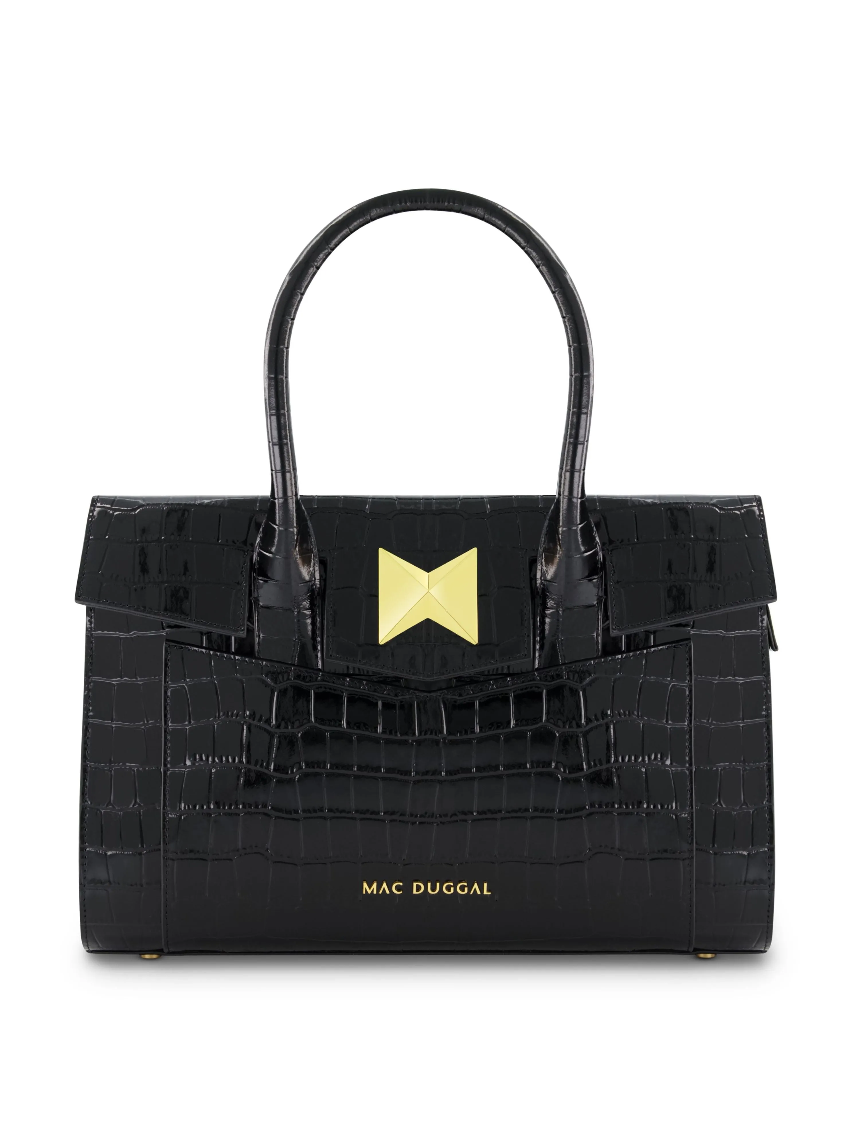 Black Crocodile Leather Tote Bag With Gold Hardware sold by Mac Duggal product image thumbnail 5