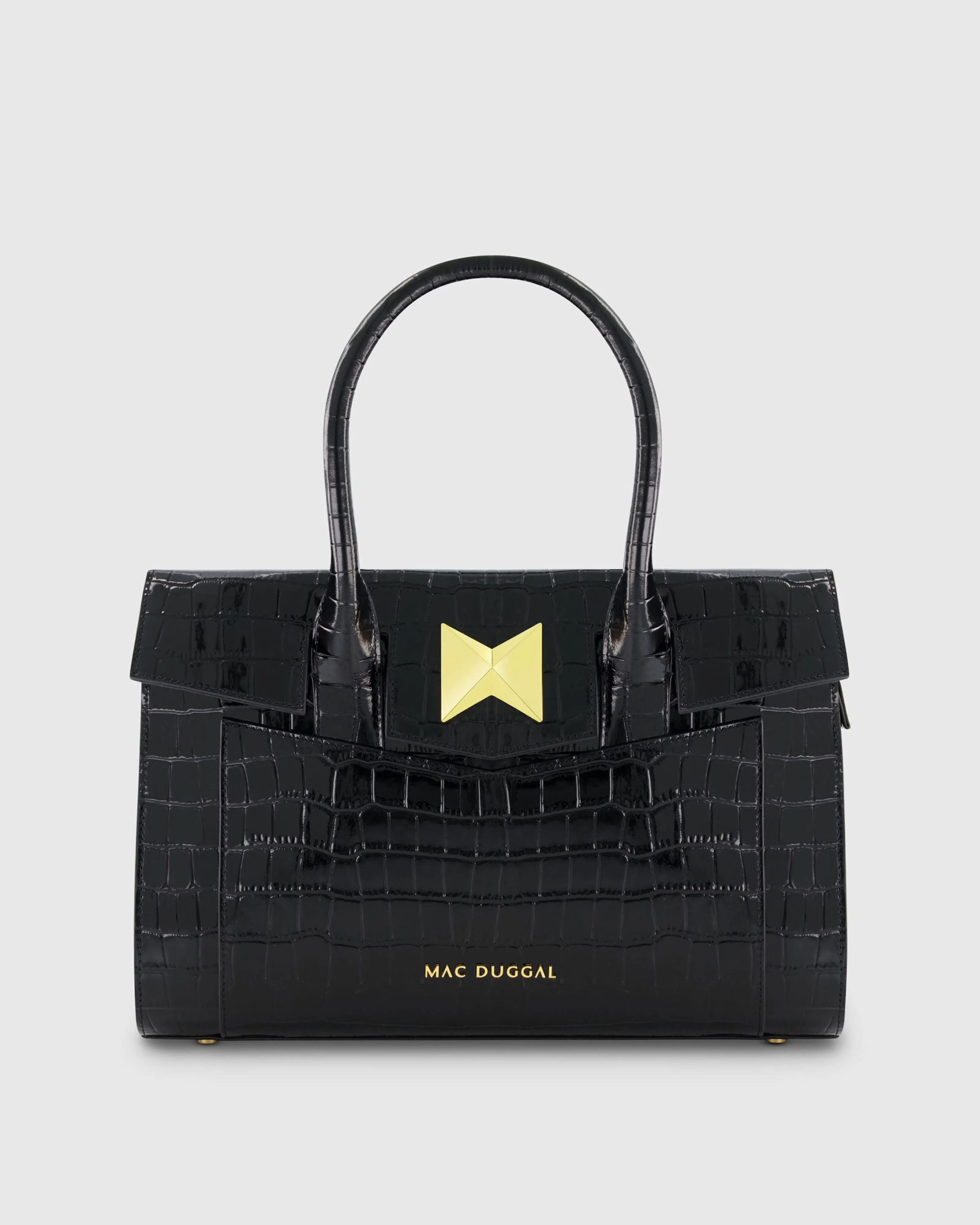 Black Crocodile Leather Tote Bag With Gold Hardware sold by Mac Duggal