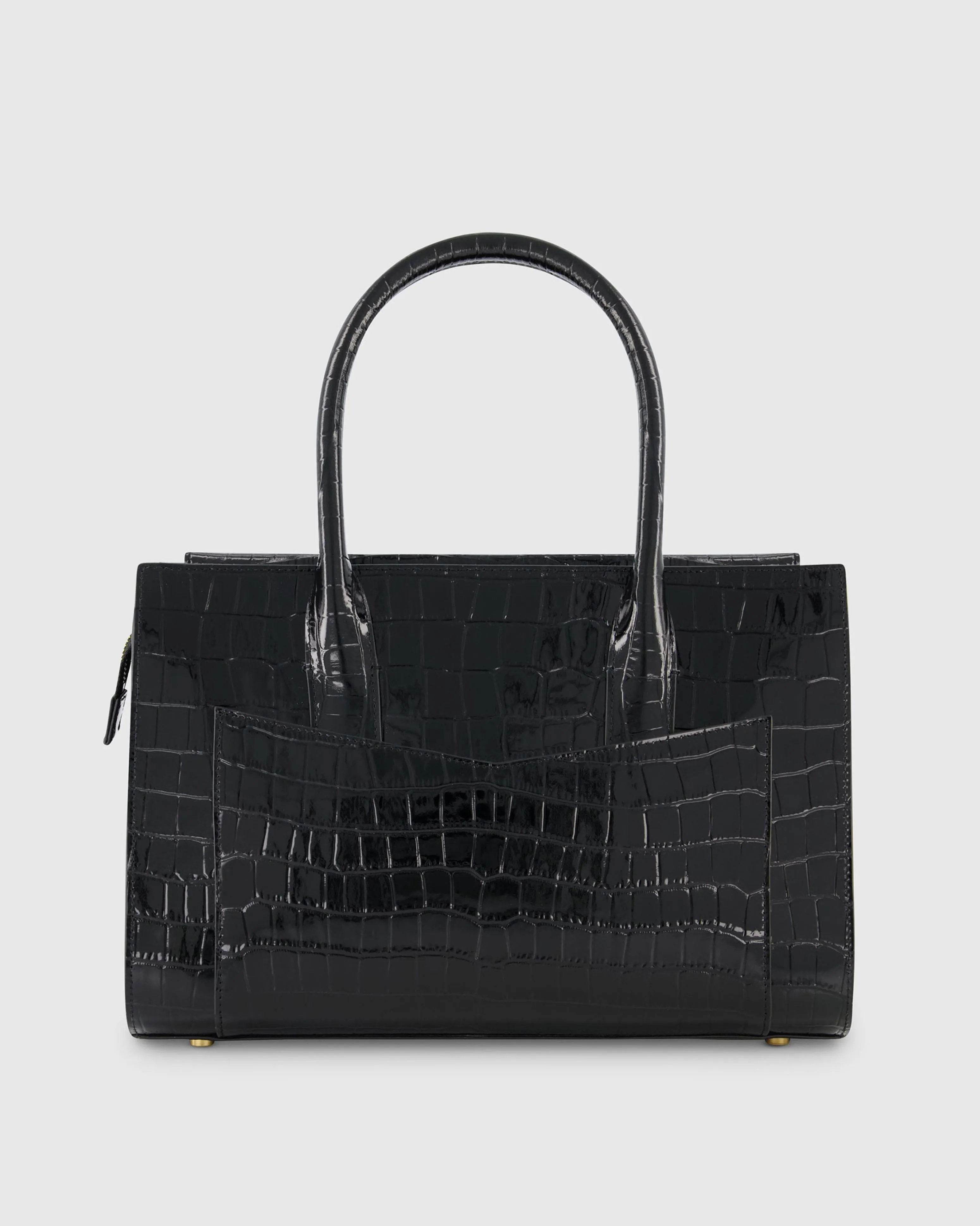 Black Crocodile Leather Tote Bag With Gold Hardware sold by Mac Duggal product image thumbnail 3