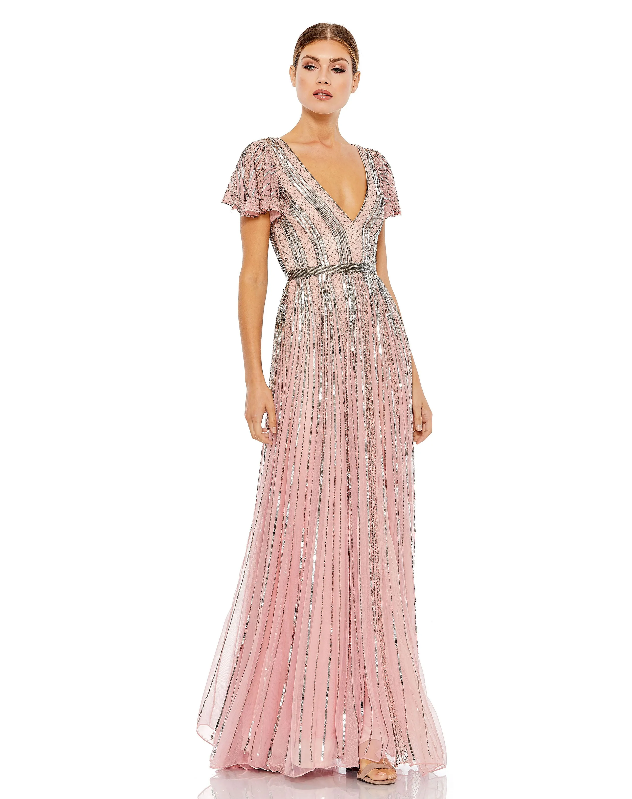 Pink Stripe Sequin V-Neck Gown - FINAL SALE sold by Mac Duggal