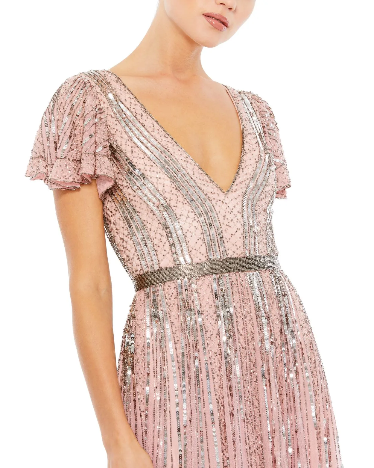Pink Stripe Sequin V-Neck Gown - FINAL SALE sold by Mac Duggal product image thumbnail 2
